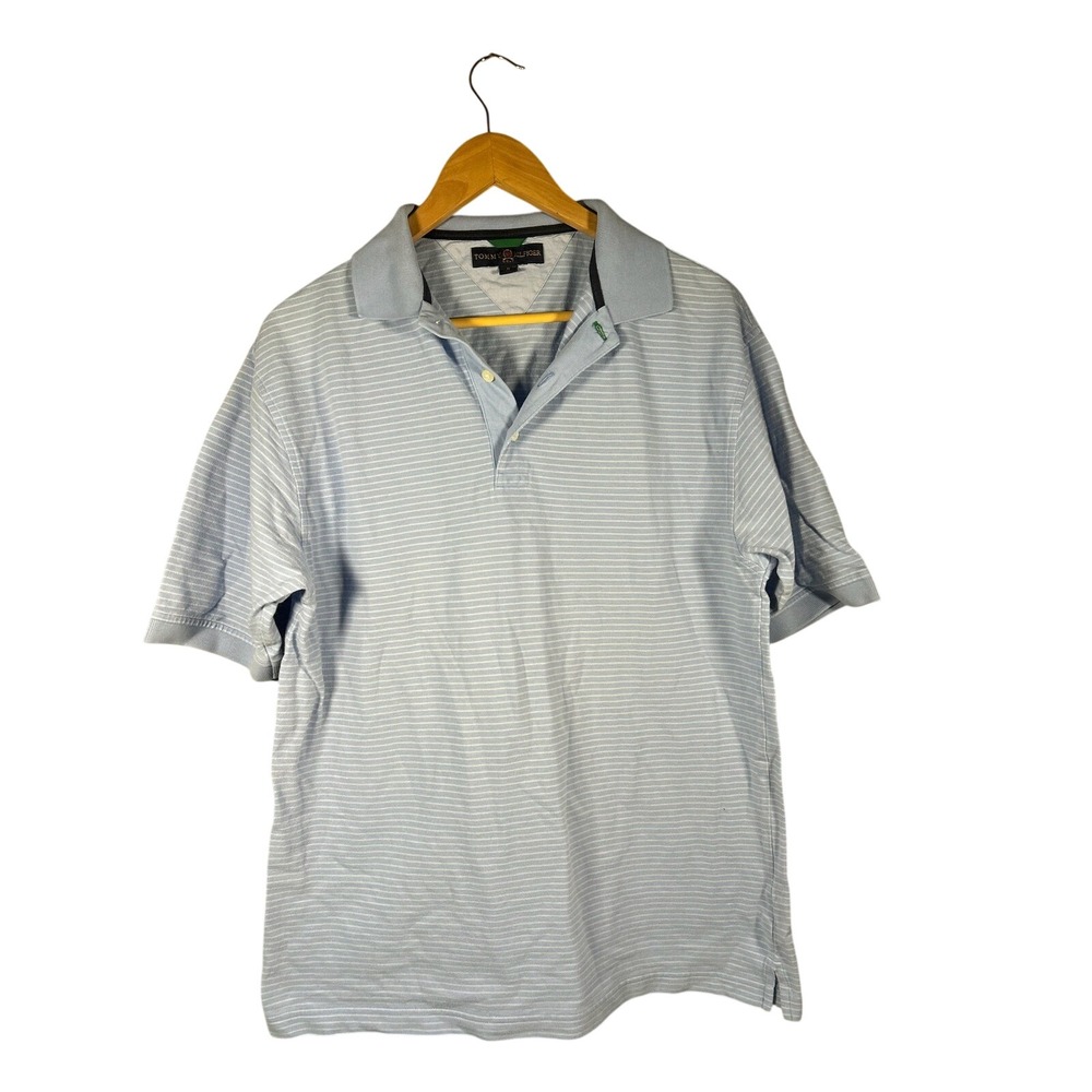 Tommy Hilfiger Golf Polo Shirt Mens Medium Blue Striped Short Sleeve